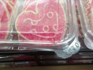 I think the Cookie Monster on Sesame Street was far less terrifying than this one. I mean who makes these cookies. These hearts look evil.