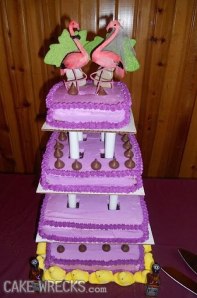 Either that, or the Hershey's kisses are a stand-in for the flamingo poo droppings. Still, this cake sort of illustrates that this couple has horrible taste.