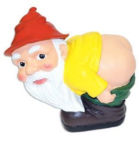 Of course, this lawn ornament makes an addition to the long series of Gnomes behaving badly. Also, if I saw any guy with a white beard, there's no way in hell I'd want to see what his backside looks like and gnomes are no exception.