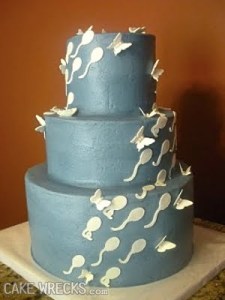 Look, if having sperm on a baby shower cake is bad, it's certainly a terrible idea for a wedding one. Then again, these could be tadpoles, but still.