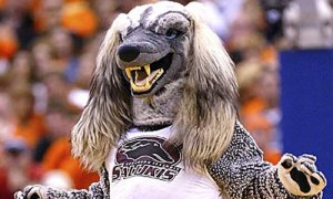 Now salukis are actually fairly graceful dogs, but this mascot makes these pooches seem the essence of nightmares who might maul their opponents to death.
