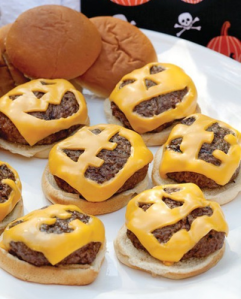 Of course, you have to carve jack-o-lantern faces on the cheese before you attach them to the burgers. Then again, my dad likes to toast the cheese to the bun anyway.