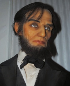 With his orange spray tan and his sinister gray eyes, it seems that the Great Emancipator has a score to settle. Seriously, this is basically the most evil Lincoln I've ever seen and his waxworks are usually not that bad.