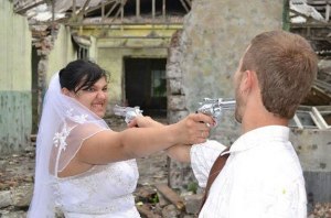 Seriously, this is supposed to be a happy occasion. Do you want to blow your whole future away through a game of Russian roulette? Besides, guns have absolutely no place in weddings at all, even in westerns.
