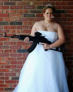 If her husband were smart, he'd be sure to keep it in his pants. Because let's just say, I wouldn't mess with a bride holding a weapon as we've all learned from Kill Bill.