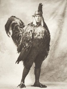 Now that's the most realistic rooster costume I've ever seen. Guess this was for a costume contest. Still, looks like someone you don't want to mess with.