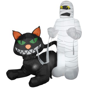 Yeah, the mummy isn't too happy while the cat is grinning. Hope he has enough strength to get out of this jam without losing a limb or unraveling.