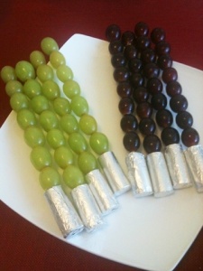 All these require are just grapes on a skewer with some foil on the bottom. But they only come in two colors.