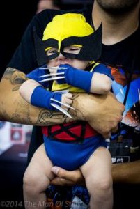 Okay, this is a baby dressed as Wolverine with little fangs from the arms. But still, so cute.