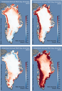 Greenland may never have been green since its icesheet was found to be over 400,000 years old. However, today because of climate change, Greenland is now extensively losing ice.