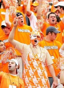 Doesn't hurt that he has a Tennessee apron and chef's hat to match. But among all the orange, he certainly stands out.