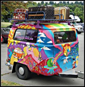 Yes, this is one of those hippie colored campers. I know it looks quite tacky. But you have to admire the artwork.