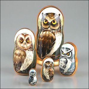 Yes, this is another owl nesting doll set. But these are painted more realistically. And I'm sure they're not from North America.