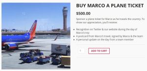 Even funnier is that you have a picture of Southwest Airlines. It's the airline that has a no-frills service and cheap tickets. Guess Rubio must be desperate for campaign money.