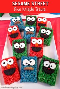 Includes Cookie Monster, Oscar, and Elmo. Each has a cookie mouth. Though Elmo and Oscar have Oreo for black.