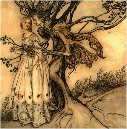 Arthur_Rackham_Brothers_Grimm_The_Old_Woman_in_the_Wood_1920